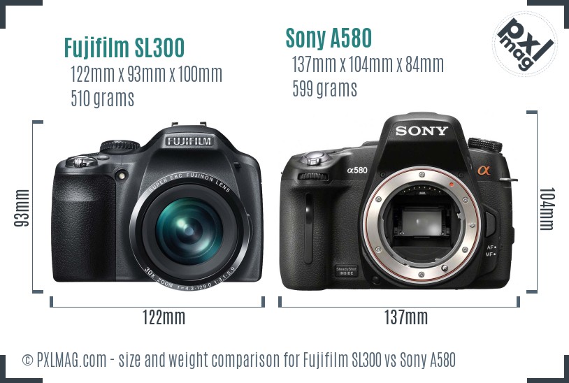 Fujifilm SL300 vs Sony A580 size comparison Fujifilm SL300 vs Sony A580 size comparison