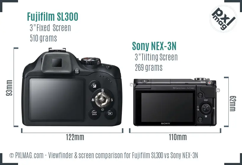 Fujifilm SL300 vs Sony NEX-3N Screen and Viewfinder comparison