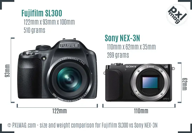 Fujifilm SL300 vs Sony NEX-3N size comparison