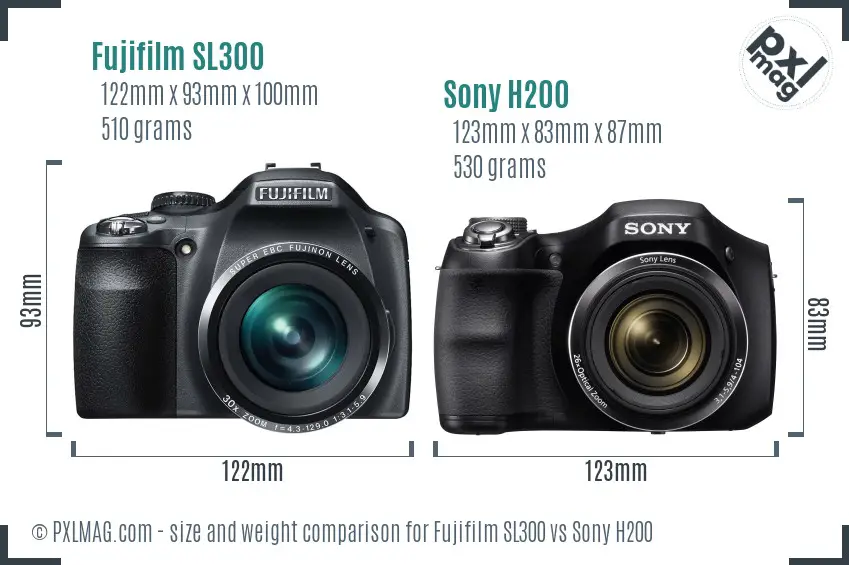Fujifilm SL300 vs Sony H200 size comparison