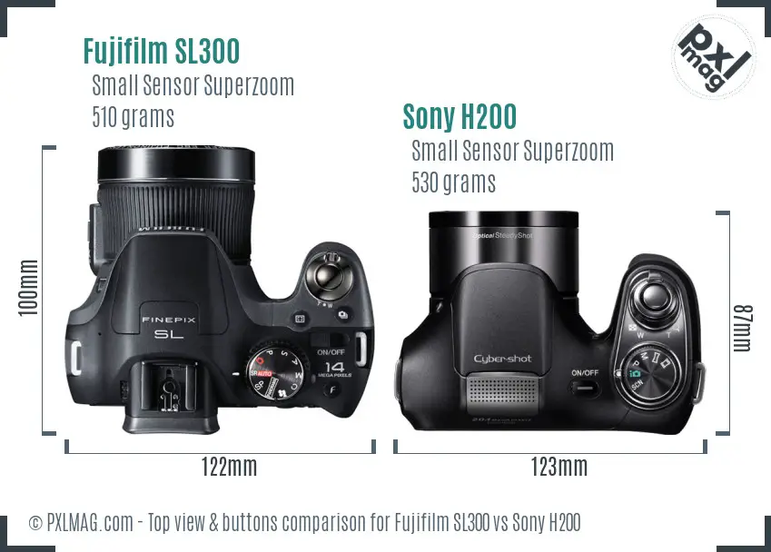 Fujifilm SL300 vs Sony H200 top view buttons comparison