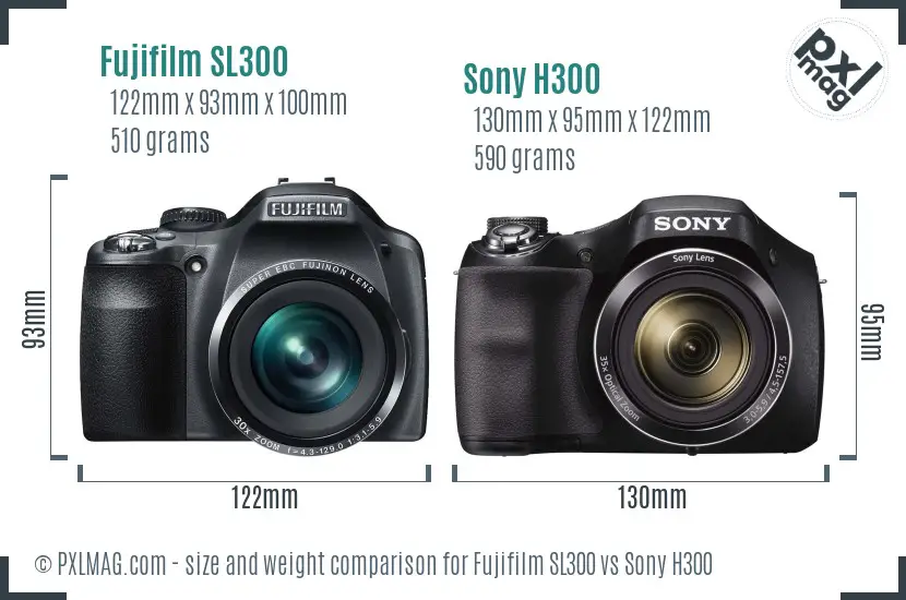 Fujifilm SL300 vs Sony H300 size comparison
