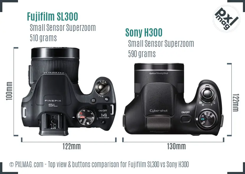 Fujifilm SL300 vs Sony H300 top view buttons comparison