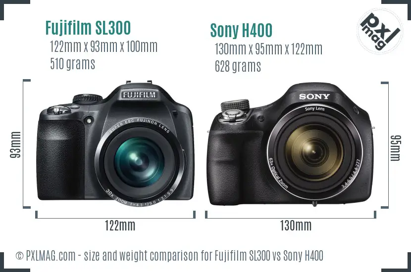 Fujifilm SL300 vs Sony H400 size comparison