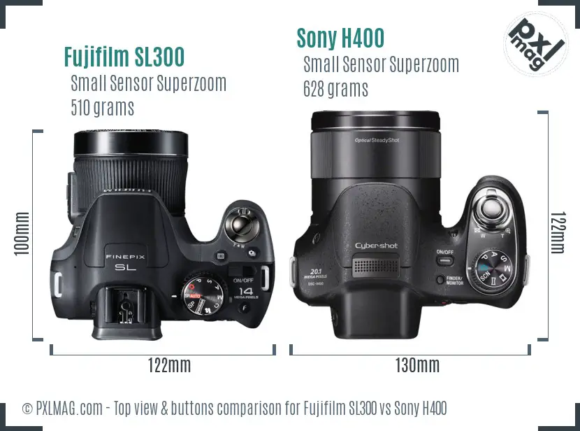 Fujifilm SL300 vs Sony H400 top view buttons comparison