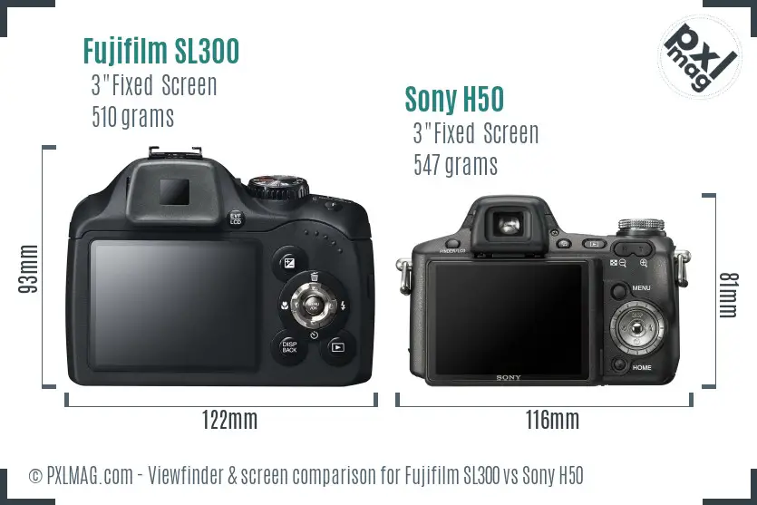 Fujifilm SL300 vs Sony H50 Screen and Viewfinder comparison