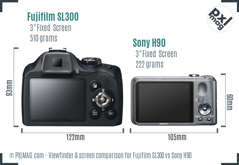 Fujifilm SL300 vs Sony H90 Screen and Viewfinder comparison