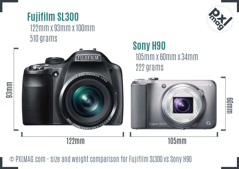 Fujifilm SL300 vs Sony H90 size comparison Fujifilm SL300 vs Sony H90 size comparison