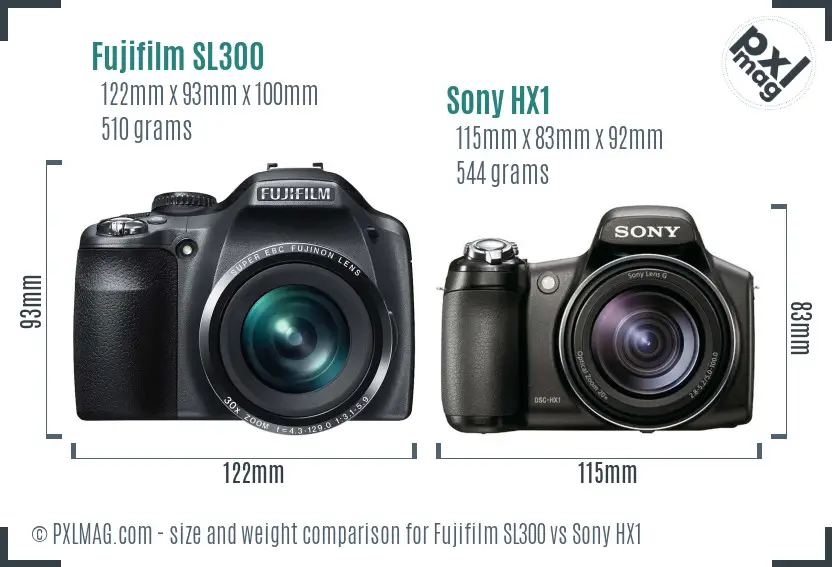 Fujifilm SL300 vs Sony HX1 size comparison