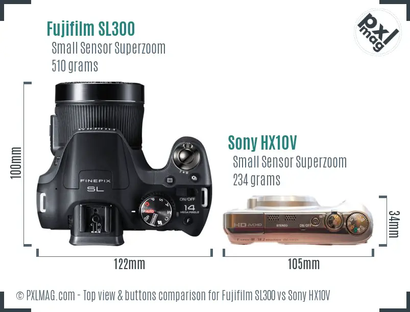 Fujifilm SL300 vs Sony HX10V top view buttons comparison