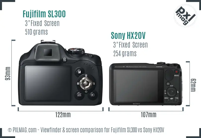 Fujifilm SL300 vs Sony HX20V Screen and Viewfinder comparison