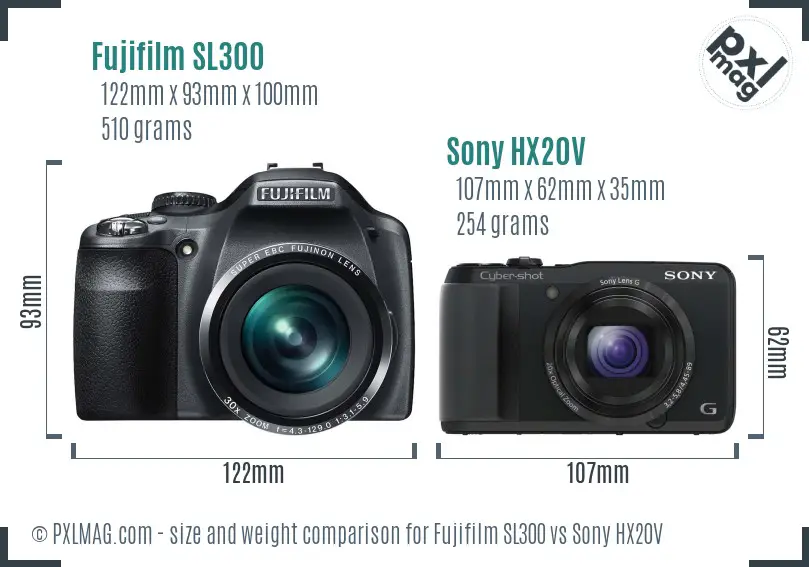 Fujifilm SL300 vs Sony HX20V size comparison