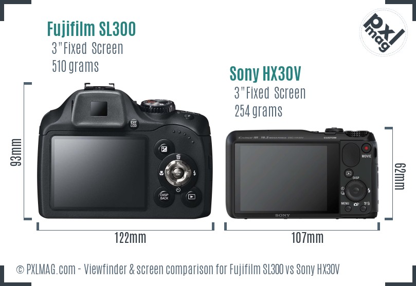 Fujifilm SL300 vs Sony HX30V Screen and Viewfinder comparison