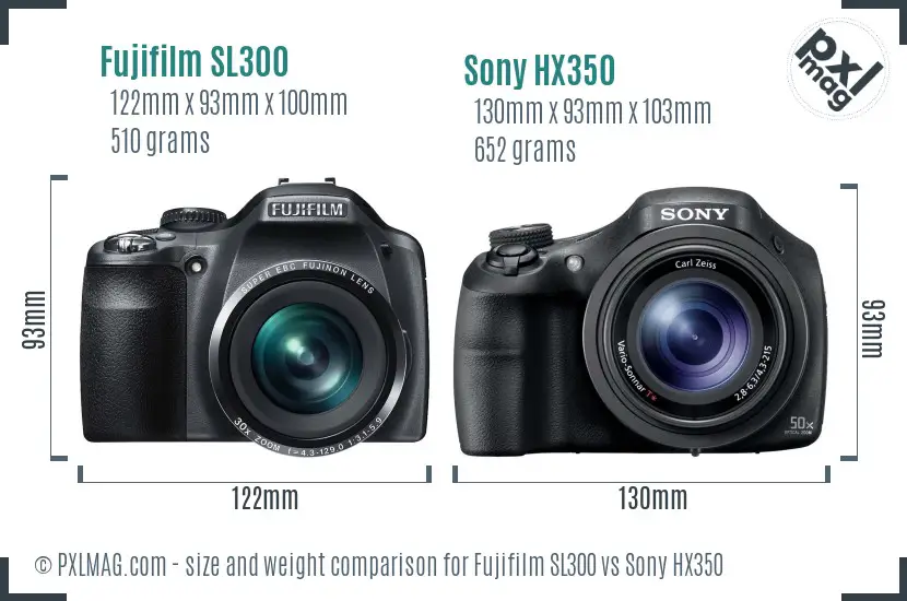 Fujifilm SL300 vs Sony HX350 size comparison