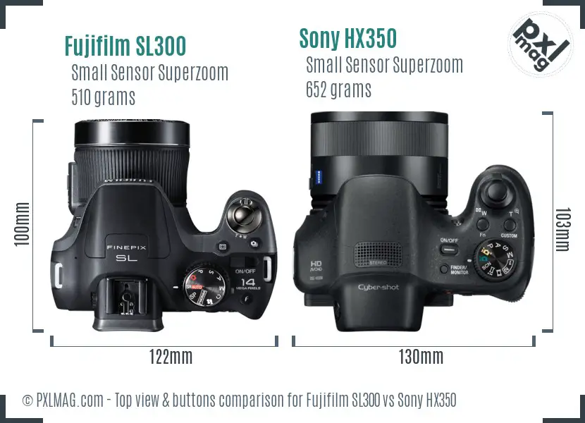 Fujifilm SL300 vs Sony HX350 top view buttons comparison