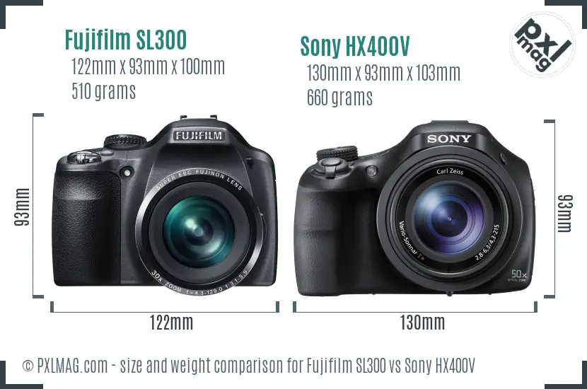 Fujifilm SL300 vs Sony HX400V size comparison