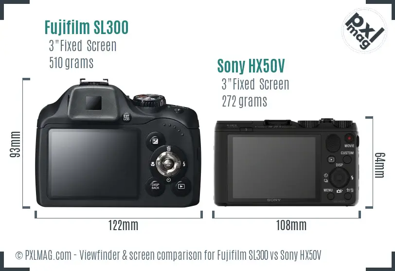 Fujifilm SL300 vs Sony HX50V Screen and Viewfinder comparison