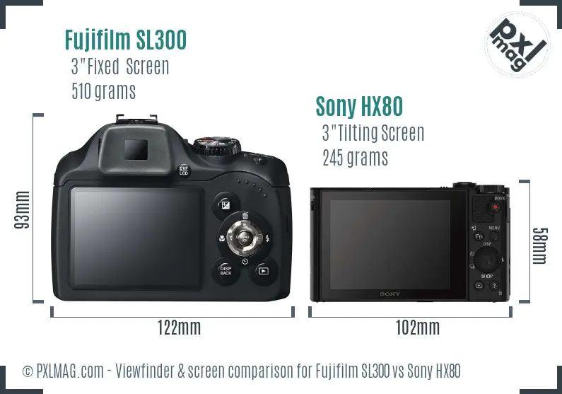 Fujifilm SL300 vs Sony HX80 Screen and Viewfinder comparison