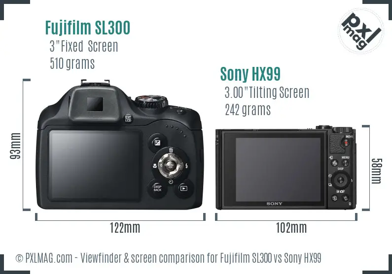 Fujifilm SL300 vs Sony HX99 Screen and Viewfinder comparison