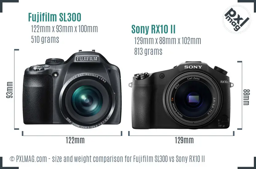 Fujifilm SL300 vs Sony RX10 II size comparison