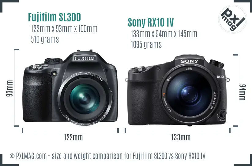 Fujifilm SL300 vs Sony RX10 IV size comparison