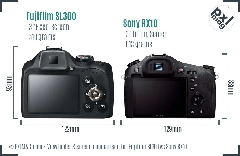 Fujifilm SL300 vs Sony RX10 Screen and Viewfinder comparison
