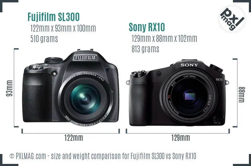 Fujifilm SL300 vs Sony RX10 size comparison