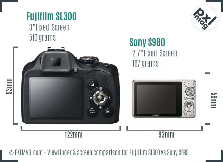 Fujifilm SL300 vs Sony S980 Screen and Viewfinder comparison