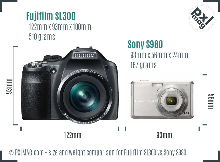 Fujifilm SL300 vs Sony S980 size comparison