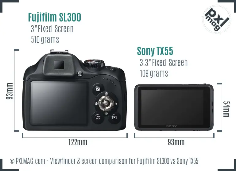 Fujifilm SL300 vs Sony TX55 Screen and Viewfinder comparison