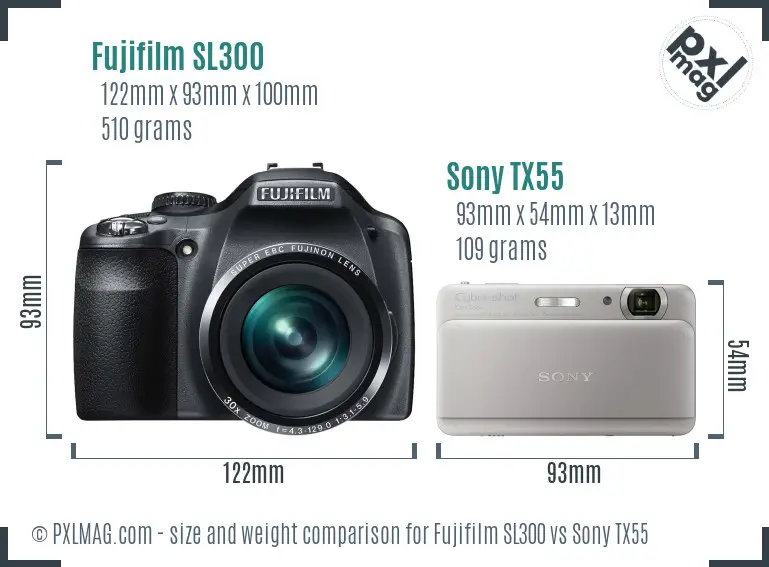 Fujifilm SL300 vs Sony TX55 size comparison