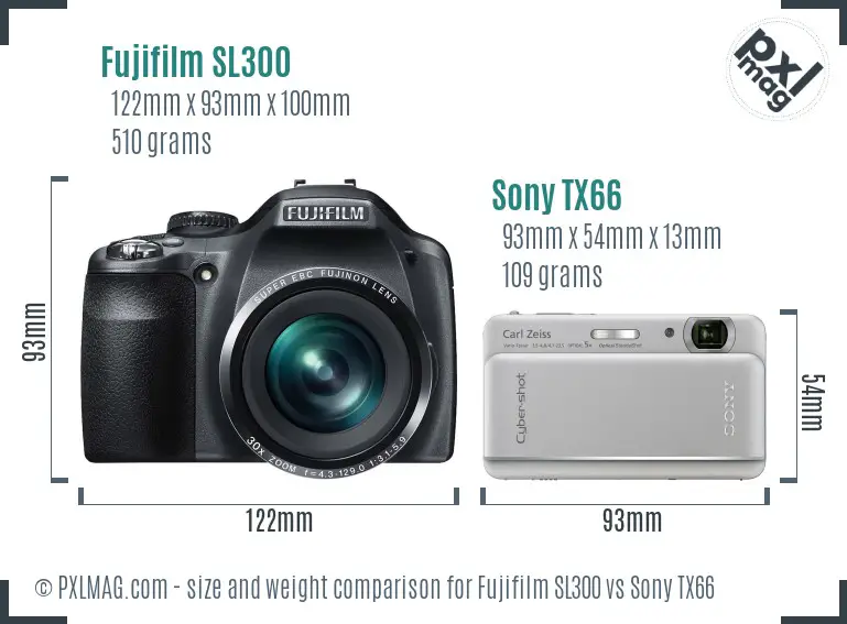 Fujifilm SL300 vs Sony TX66 size comparison