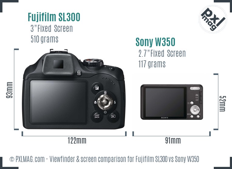 Fujifilm SL300 vs Sony W350 Screen and Viewfinder comparison