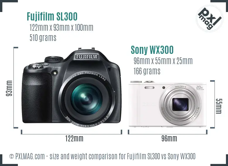 Fujifilm SL300 vs Sony WX300 size comparison