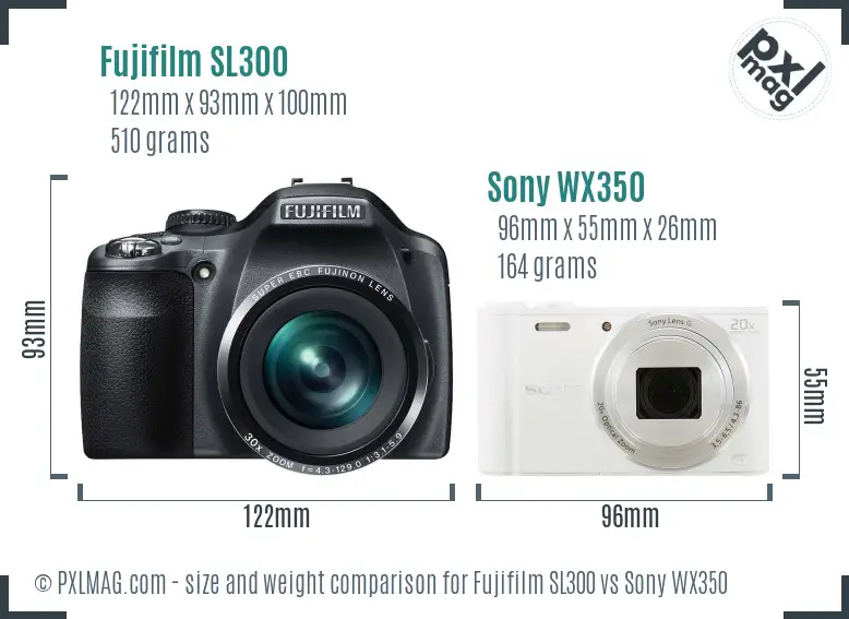 Fujifilm SL300 vs Sony WX350 size comparison