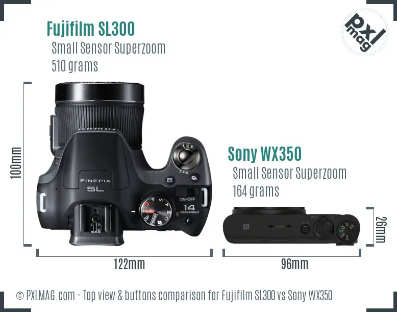 Fujifilm SL300 vs Sony WX350 top view buttons comparison