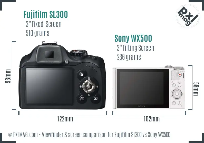 Fujifilm SL300 vs Sony WX500 Screen and Viewfinder comparison