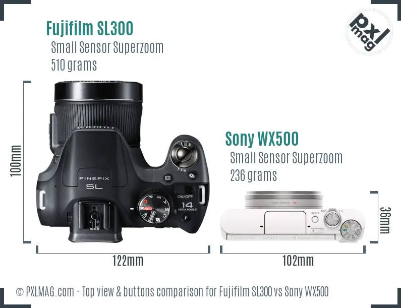 Fujifilm SL300 vs Sony WX500 top view buttons comparison