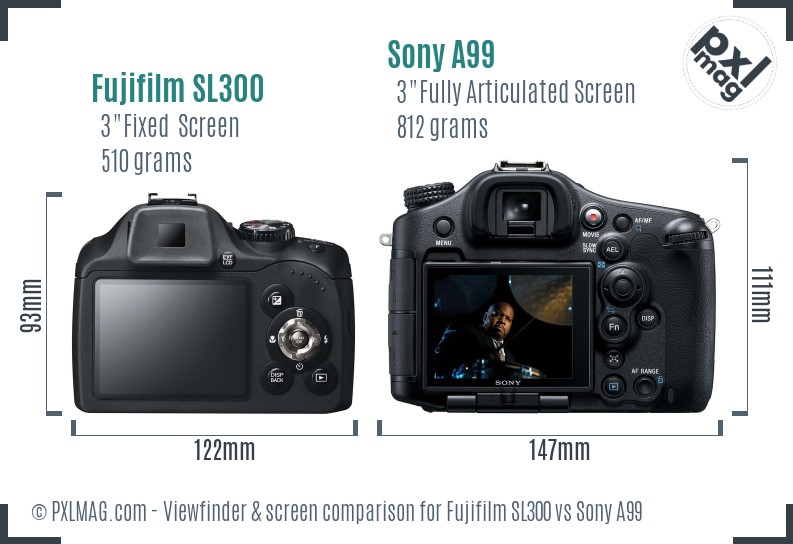 Fujifilm SL300 vs Sony A99 Screen and Viewfinder comparison