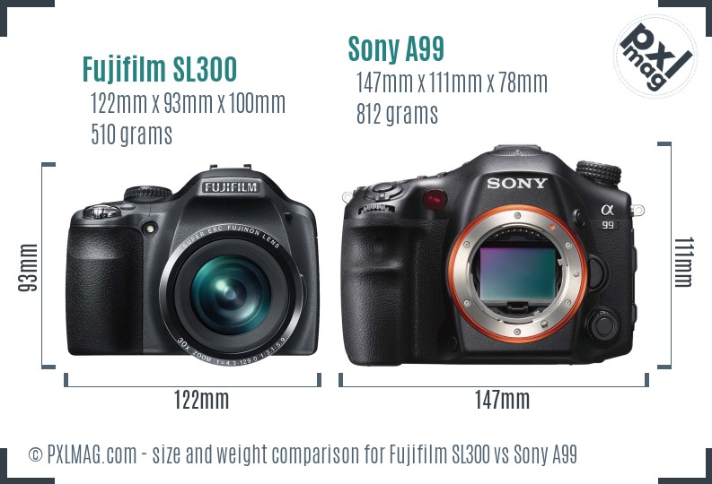 Fujifilm SL300 vs Sony A99 size comparison Fujifilm SL300 vs Sony A99 size comparison