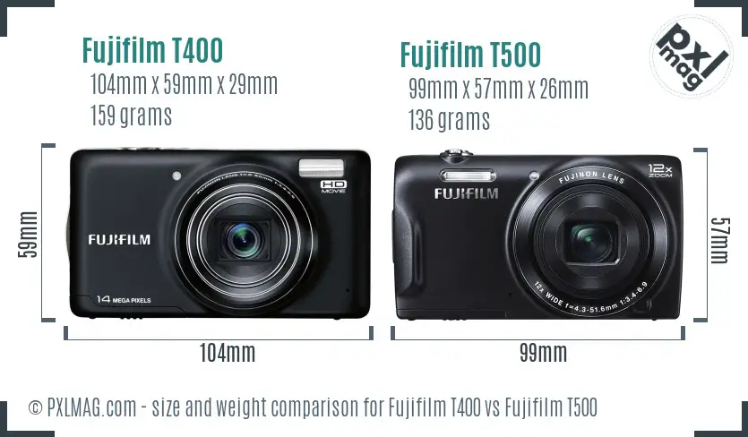 Fujifilm T400 vs Fujifilm T500 size comparison