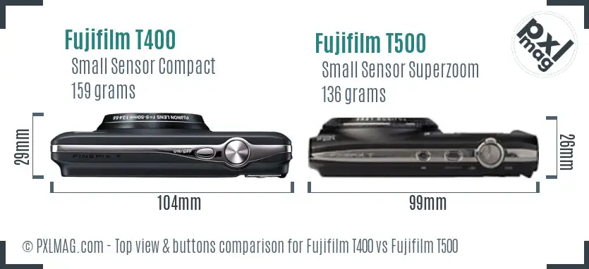 Fujifilm T400 vs Fujifilm T500 top view buttons comparison