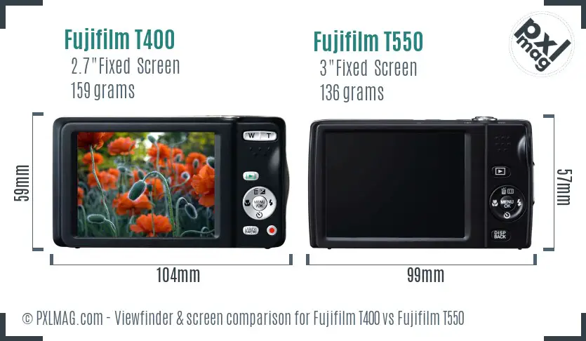 Fujifilm T400 vs Fujifilm T550 Screen and Viewfinder comparison