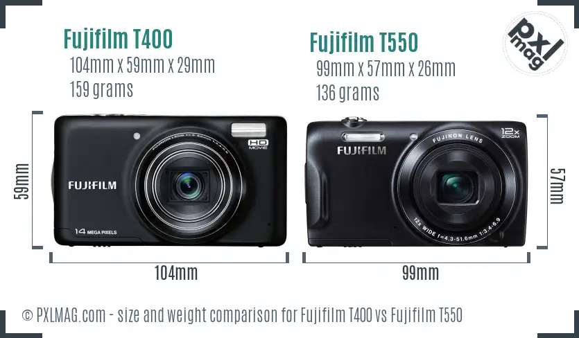 Fujifilm T400 vs Fujifilm T550 size comparison