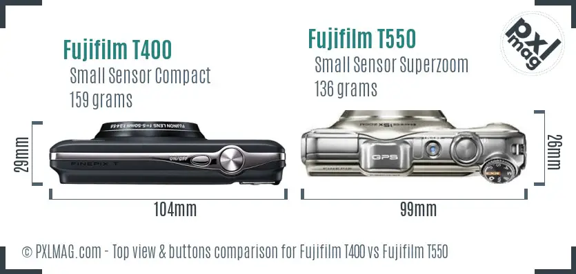 Fujifilm T400 vs Fujifilm T550 top view buttons comparison