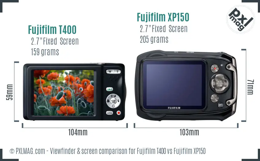Fujifilm T400 vs Fujifilm XP150 Screen and Viewfinder comparison