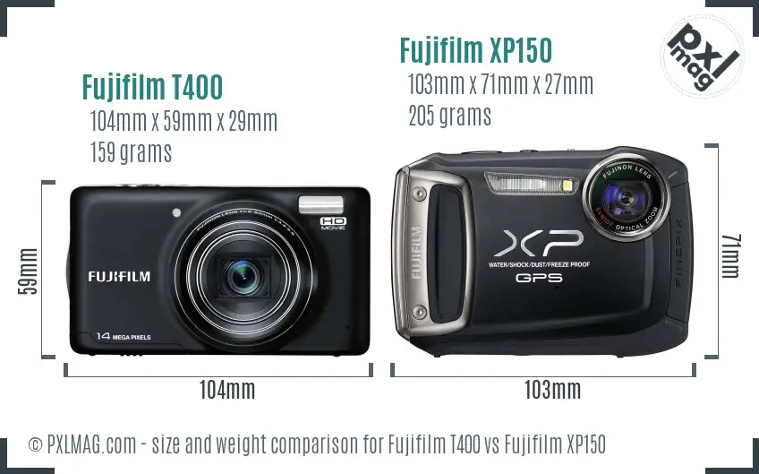 Fujifilm T400 vs Fujifilm XP150 size comparison