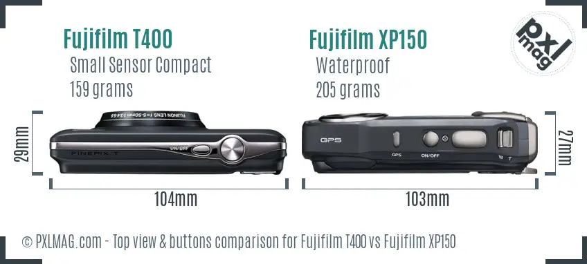 Fujifilm T400 vs Fujifilm XP150 top view buttons comparison