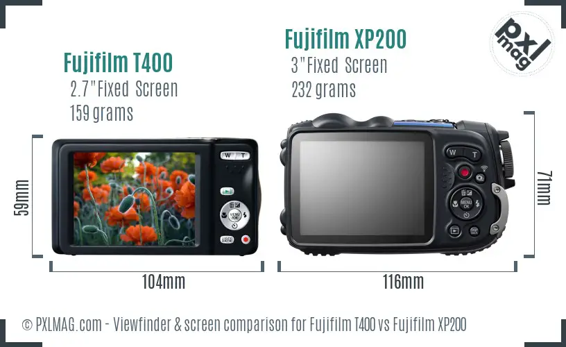 Fujifilm T400 vs Fujifilm XP200 Screen and Viewfinder comparison