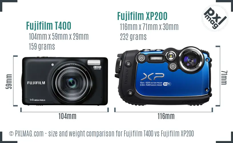Fujifilm T400 vs Fujifilm XP200 size comparison